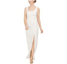 Adrianna Papell Womens White Embroidered Zippered Sleeveless Scoop Neck Maxi Evening Sheath Dress 4