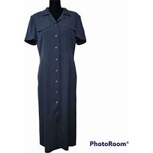 Talbots Dresses | Talbots Petites Navy Blue Button Front Dress Women's Size 10P | Color: Blue | Size: 10P