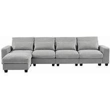 Gray Sectional - Latitude Run® Modern Large L-Shape Feather Filled Sectional Sofa, Convertible Sofa Couch W/ Reversible Chaise For Living Room Faux