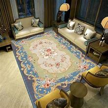 Victoria Floral Design Rug Polyester Area Carpet Non-Slip Backing Indoor Rug For Home Decoration - Beige-Blue 6'7" X 9'11"