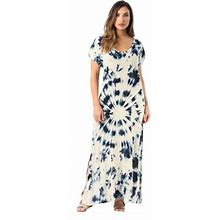 Riviera Sun Casual Short Sleeve Maxi Dress With Side Slit 21771-Chr-L (Navy / Cream, Small)