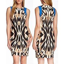 Muse m2328m Brown/Blue Animal Print Stretch Knit Sheath Dress W/Stud Slv - $164