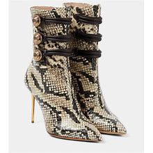 Balmain, Alma Snake-Effect Leather Ankle Boots, Women, Multicolor, US 8, Ankle Boots