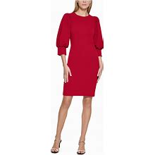 Calvin Klein Womens Petites Jewel Neck Mini Wear To Work Dress Red 4P