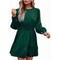 Ichuanyi Women's Fashionable Long Sleeved Ruffled Loose Casual Solid Color Dress New Trend