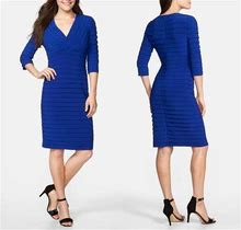 514 New Adrianna Papell Pleated Jersey Sheath Dress Sz 8P Royal Blue