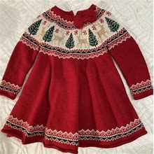 Tahari Knit Christmas Dress Baby Sz 12 Months Red Flare Fair Isle