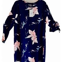 Yoins Dresses | Floral Summer Shift Dress - V-Neck 3/4 Bell Sleeve Xl | Color: Blue/Pink | Size: Xl