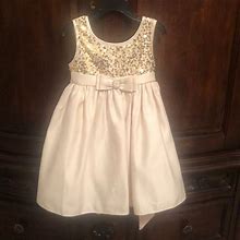 Cream Satin And Sequin Dress | Color: Cream/Gold | Size: 4Tg