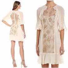 Bcbgmaxazria Dresses | Bcbg Maxazria Blush Cream Ruffle & Lace Flutter Sleeve Dress | Color: Cream/Gold | Size: 10