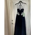 Dj-Jaz Women Formal Evening Prom Party Dress-Navy W/Silver Design Long