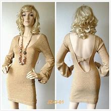 Gold Knit Dress/ Slim Fit/ Backless Style/ Fashion Design/ Party Style