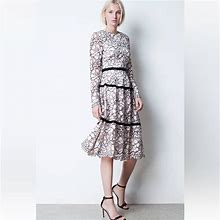 Lela Rose Dresses | Lela Rose / Light Pink Corded Lace Long Sleeve Midi Dress 8 | Color: Black/Pink | Size: 8