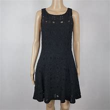 Bb Dakota Dresses | Bb Dakota Black Lace Dress Fit & Flare Sleeveless Round Neck Zip Back Lined Sz 8 | Color: Black | Size: 8