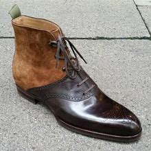 Men's Latest Italian Structure Suede & Leather Boots, Bottes De Luxe