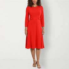 London Style 3/4 Sleeve Fit + Flare Dress | Red | Womens 4 | Dresses Fit + Flare Dresses