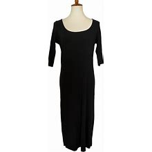 Vince Black Ribbed Knit Bodycon Midi Dress Elbow Sleeve Size XL