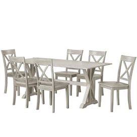 Jamestown 7-Piece Antique White Wash Wood Dining Set, Table Plus 6-Chairs