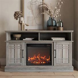 Ebern Designs Day TV Stand For Tvs Up To 55" W/ Electric Fireplace Included Wood In Gray | 28.86 H In | Wayfair 4185Fb8315de6c14c01817185f160a4f