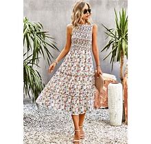 Ynique Women's Summer Dress Casual Loose Bohemian Floral Dress Short Sleeve Long Maxi Beach Swing Dress