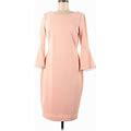 Calvin Klein Casual Dress - Midi Boatneck 3/4 Sleeve: Pink Solid Dresses - Women's Size 8