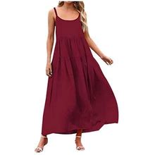 Women's Flowy Maxi Dress Casual Summer Sleeveless Spaghetti Strap Sundress Ruffle Tiered Swing Beach Boho Long Dress