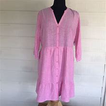 Old Navy Dresses | Old Navy Soft Pink Linen Chambray Cotton Blend Preppy Stripe Shirt Dress Xxl New | Color: Pink/Red | Size: Xxl