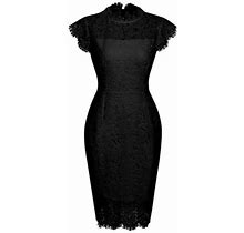 Aoochasliy Clearance Women Summer Sexy Vintage Off Shoulder Lace Short Sleeve Slim Solid Dress