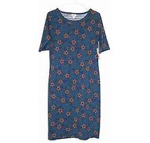 Lularoe Womens L Aegean Blue Floral Julia Shift Dress Scoop Neck ½