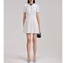 Self-Portrait White Lace Mini Dress Contrasting Short Sleeve Dress For Women