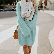 Don't Miss Out! Gomind Fall/Winter Dresses For Women 2023 Women Winter Sweater Knit Turtleneck Warm Long Sleeve Pocket Mini Sweater Dress Sky Blue M