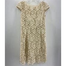 Adrianna Papell Dresses | Adrianna Papell Cream Floral Lace Cap Sleeve Shift Mini Dress Womens Sz 6 Petite | Color: Cream | Size: 6P