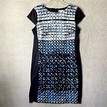 New York & Company Dresses | New York &. Company Bodycon Mini Dress Womens Size L Cap Sleeve | Color: Black/Blue | Size: L