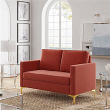 Eldoria Loveseat Sofa Contemporary Loveseat Square Arms 2-Seater Sofa With Loose Back For Living Room And Bedroom | Karat Home - Rust