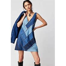 Patches Of Denim Mini Dress By Free People In Dark Wash, Size: S