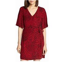 Sanctuary Clothing Womens Leopard Wrap Dress, Red, Large