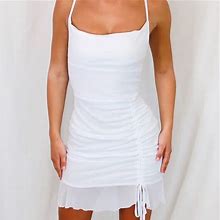 Prettylittlething Dresses | Nwt Plt White Strappy Mesh Ruched Bodycon Dress | Color: White | Size: 2