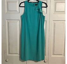 Ann Taylor Size 10 Petite Green Lined Sleeveless Dress Ruffle Midi