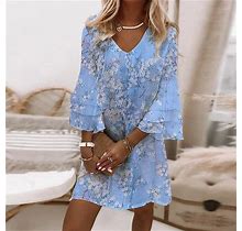 Women's Casual Dress Floral Ditsy Floral Ruched Print V Neck Mini Dress Elegant Daily 3/4 Length Sleeve Summer Spring