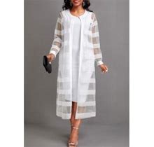 Rosewe Two Piece White Long Sleeve Dress And Cardigan - L