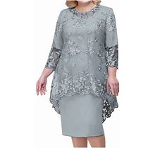Ersazi Knit Set Women's Plus Size Evening Dress Lace Embroidery Two Piece Set Temperament Fit Dress In Clearance Gray L