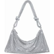 MUVKE Rhinestone Purse Sparkly Evening Bag Silver Diamond Clutch Purses For Women, Prom Rhinestone Handbag Hobo Bag