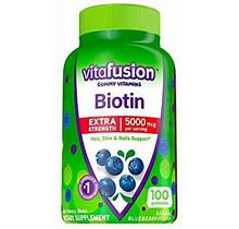 Vitafusion Extra Strength Biotin Gummy Vitamins, Blueberry Flavored Biotin Vitamins For Hair, Skin And Nails, 100 Count
