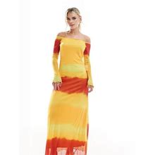 Vero Moda Petite Off Shoulder Mesh Dress In Sunset Ombre Stripe-Multi - Multi (Size: 2XS)