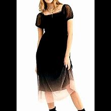 Free People Dresses | Free People "Piper" Black Ombre Midi Dress Xs Nwt Boho Goth Witchy | Color: Black/Cream | Size: Xs