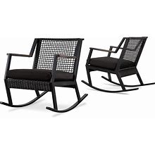 Real Flame 9701 Calvin 25 Inch Wide Two Piece Aluminum Framed Fabric Outdoor Rocking Chair Set Black Outdoor Furniture Chairs Rocking