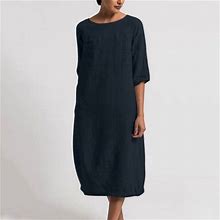 Aloohaidyvio Summer Dresses For Women ,Womens Fashion Round Neck Loose Short Sleeve Solid Mid-Calf Dress Long Dress,2024 Womens Dresses Clearance