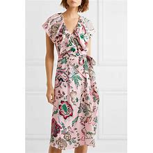 Tory Burch Adelia Ruffled Floral Wrap Dress Pink Happy Times 2 4 6 8