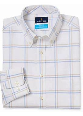 Stafford Coolmax Oxford Slim Mens Slim Fit Long Sleeve Plaid Button-Down Shirt | Blue | Slim 14-14.5 | Shirts + Tops Button-Front Shirts | Spring Fash