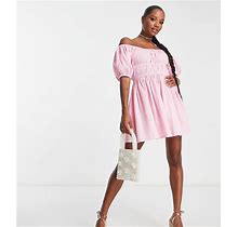 ASOS PETITE Asos Design Petite Off Shoulder Milkmaid Beach Dress In Pink